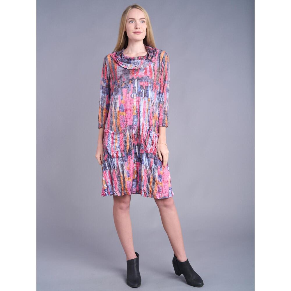NEW SHANA APPAREL sunset mosaic cowl dress